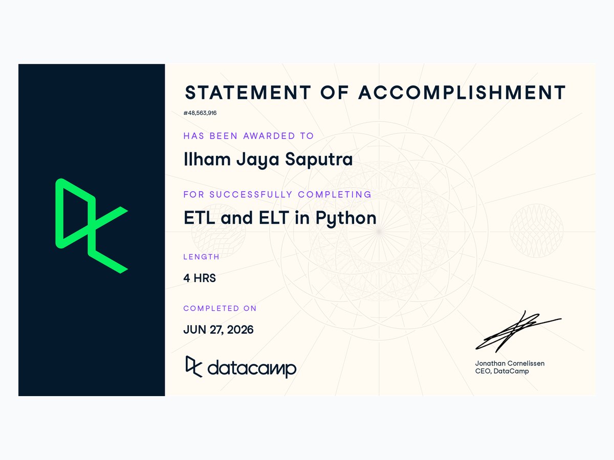 ETL and ELT in Python certificate preview